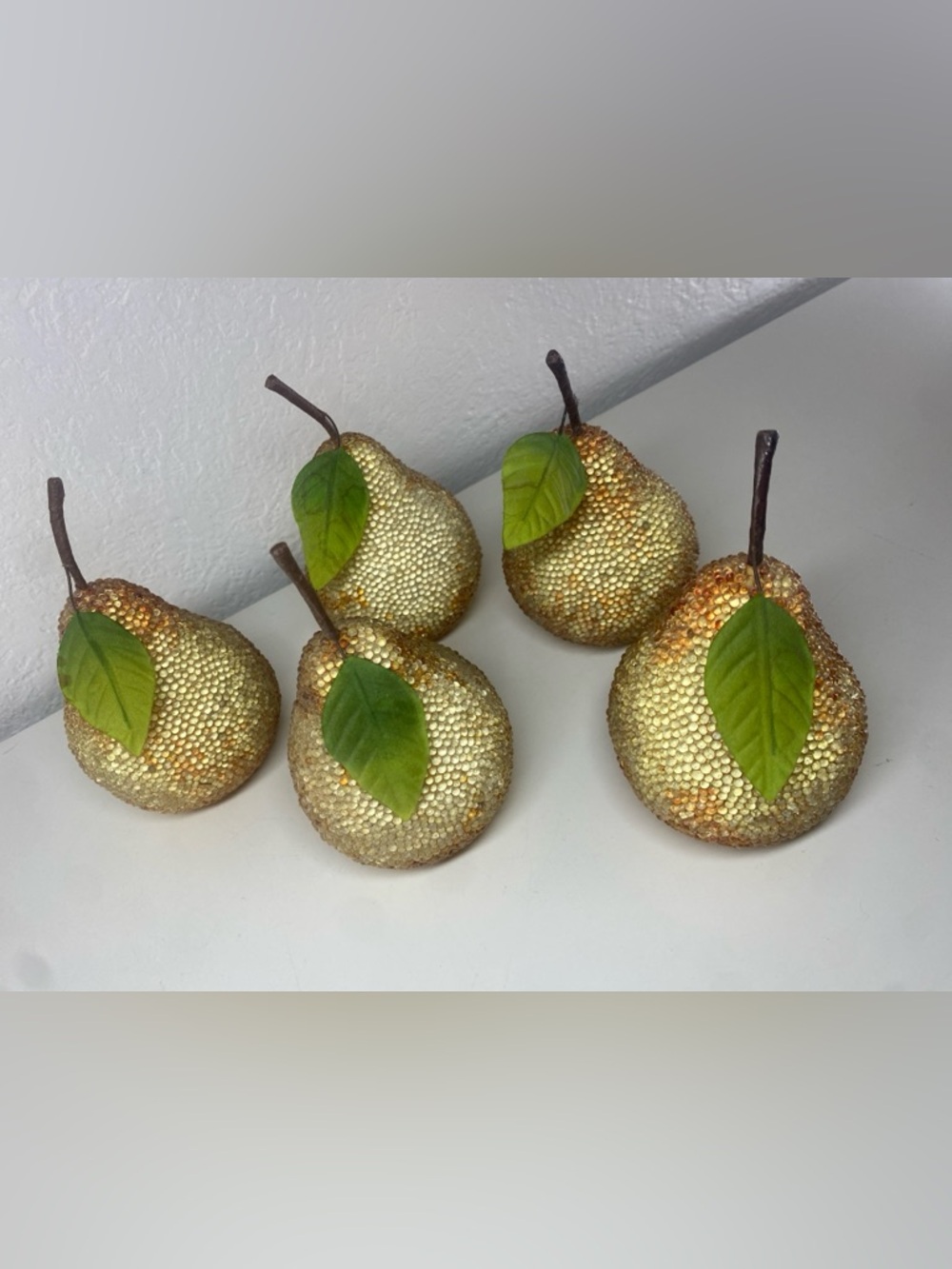 Pier 1 Imports Gold Beaded Rhinestone Decorative Pears Set of 5 Vtg Decor - Picture 5 of 5